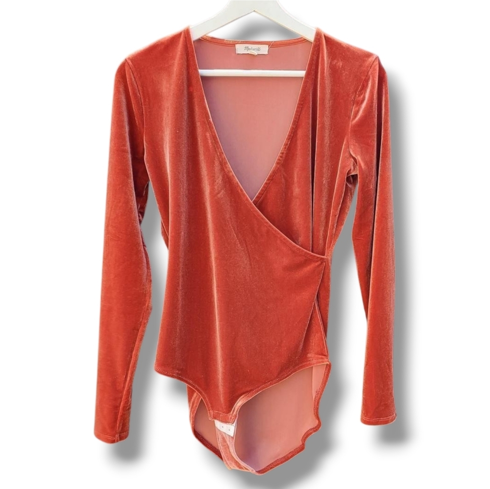 Madewell Orange Wrap Bodysuit with Long Sleeves
